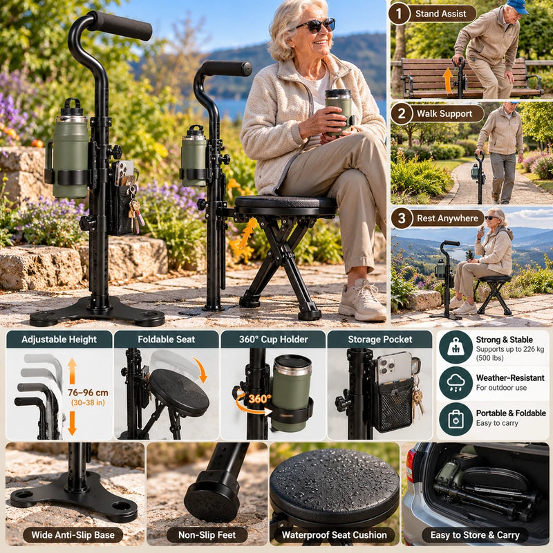 RestAssist™ – 3-in-1 Walking Support &amp; Foldable Seat